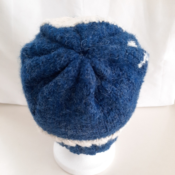 Peruvian Trading Company Knit Hat Beanie Blue Cream Soft Fuzzy Womens - Picture 5 of 9